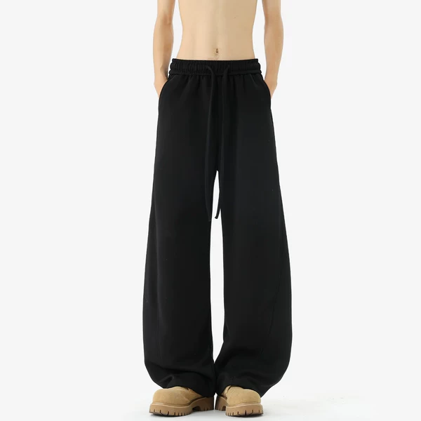 American-Style Curved Hem Sweatpants for Men, New Spring and Autumn Solid Color Versatile Straight-Leg Long Pants, Loose Casual Pants for Students, Tiktok Dropshipping