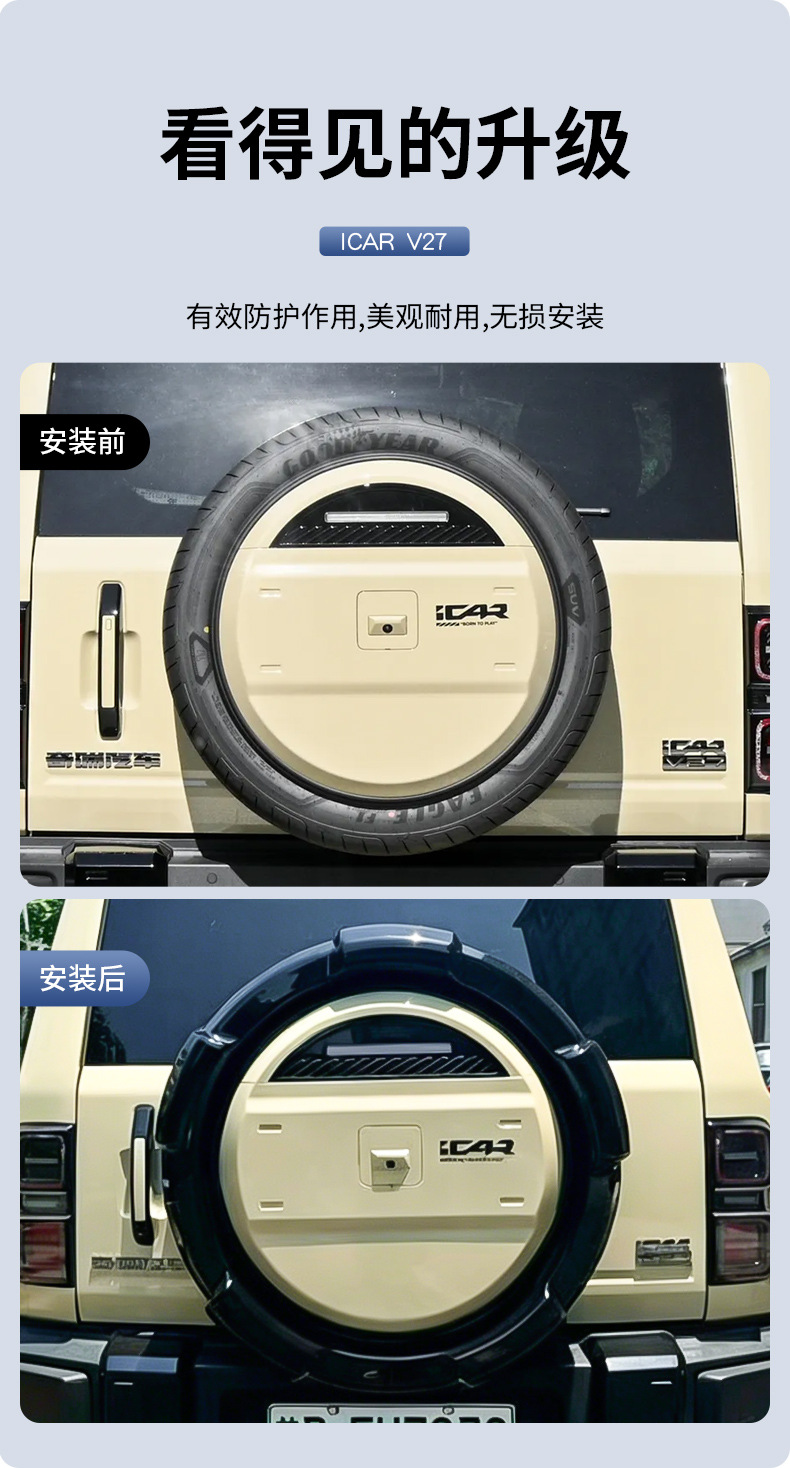 Specialized Chery Icar V27 Spare Tire Cover, Integrated Non-Destructive Installation, Scratch-Resistant, Wear-Resistant, Rain-Proof, Sun-Proof Modification Accessory