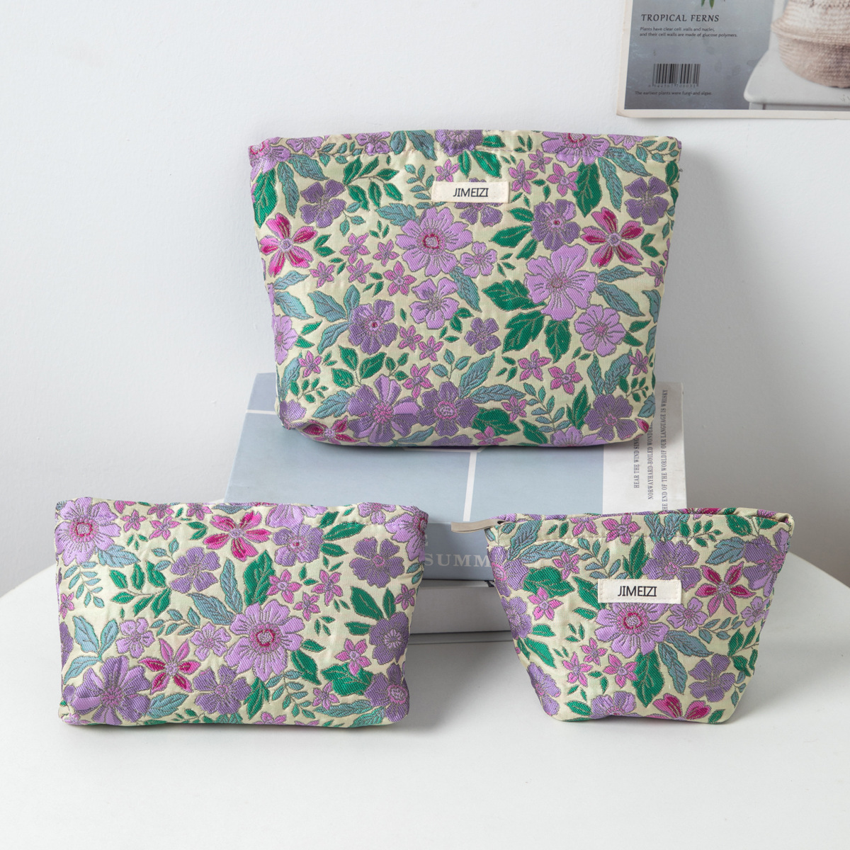 새로운 양각 꽃 복고풍 고품질 화장품 가방 휴대용 클러치 백 대용량 동전 보관 가방 라이너 가방