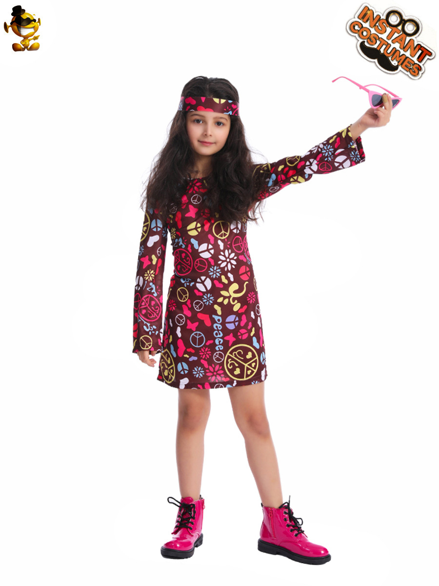 Ropa hippie para niñas y niños, falda hippie colorida retro estadounidense, distribución de ropa de actuación escénica al por mayor