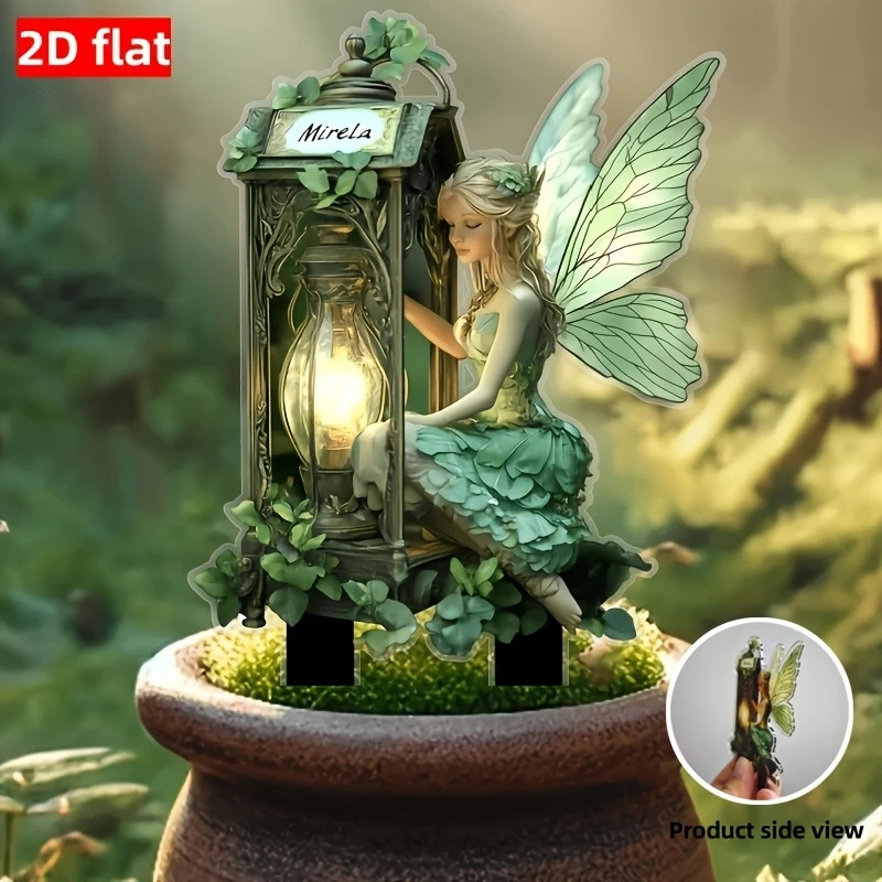 Fábrica recta 2D plano creativo flores verdes hadas elfos jardín decoración de jardín decoración de jardín