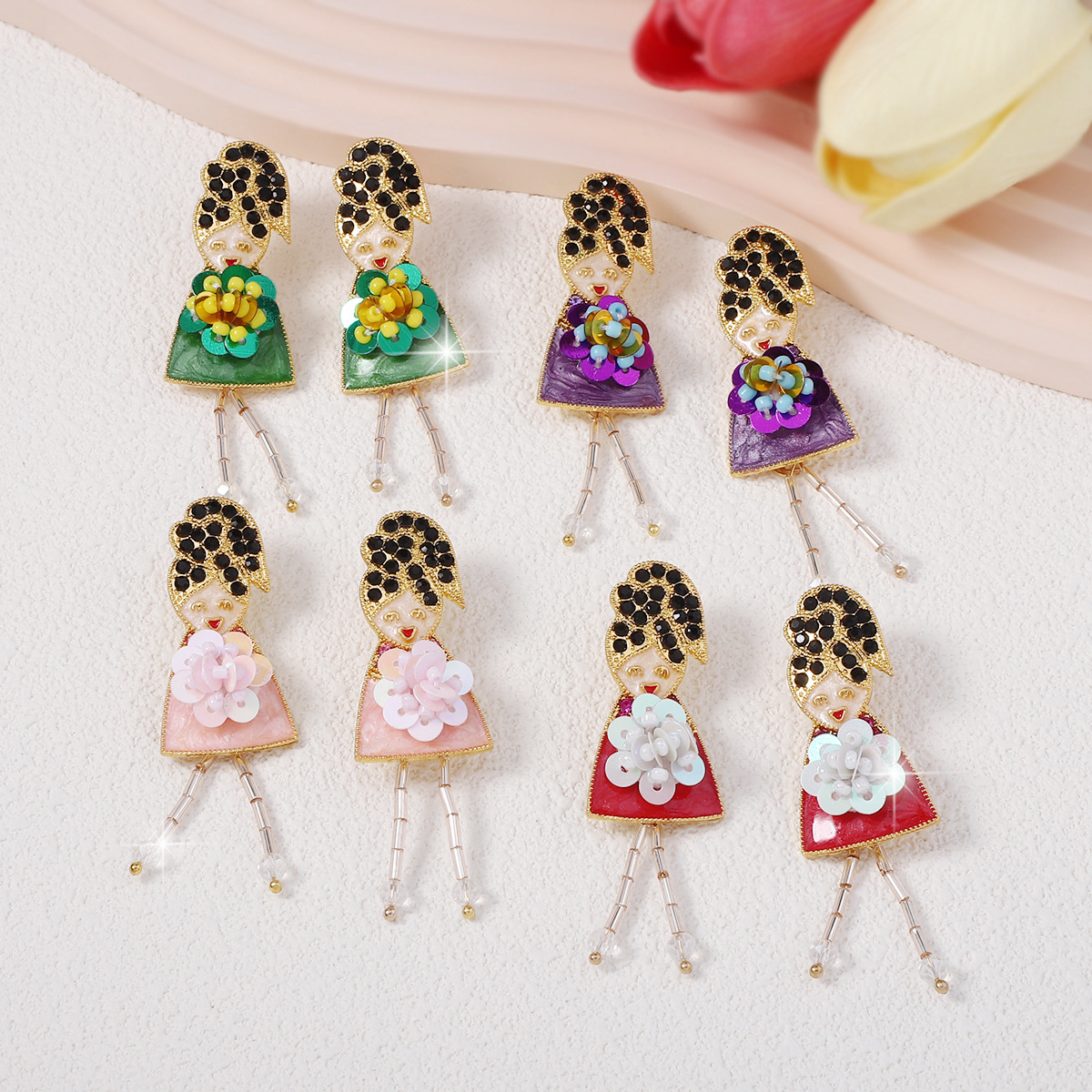 1 Pair Lady Cartoon Character Zinc Alloy Drop Earrings display picture 2