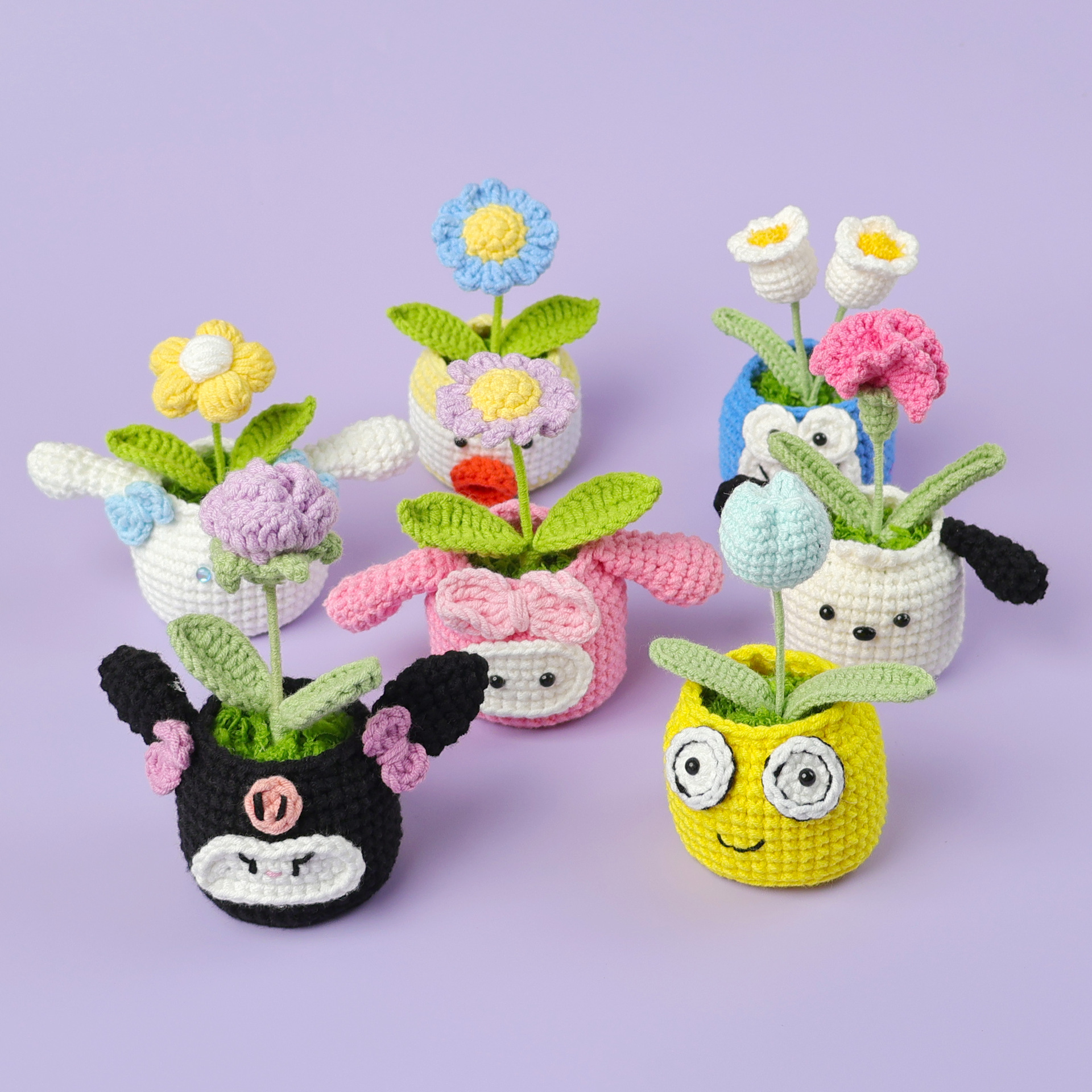Finished handmade cross-border Xuefei line crocheted cartoon wool potted three-dimensional flower doll simulation green plant ornaments