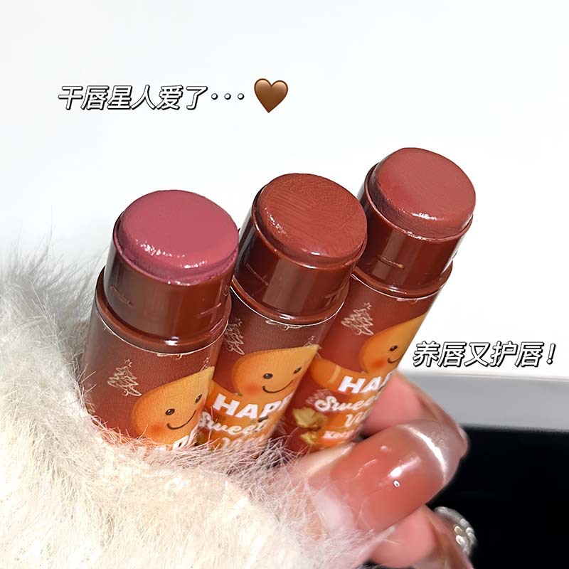 Cappuvini Gingerbread Man Juego de lápices labiales coloreados Hidratante, Hidratante, Nutre los labios, Cuidado de los labios, Raligera las líneas de los labios, Maquillaje transfronterizo
