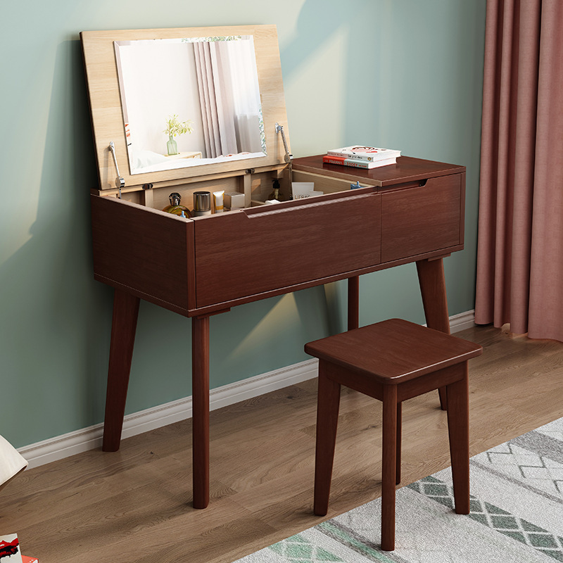 Solid Wood Vanity Bedroom Small Vanity Desk Combo North European Simple Flip Multi-functional Vanity Economic