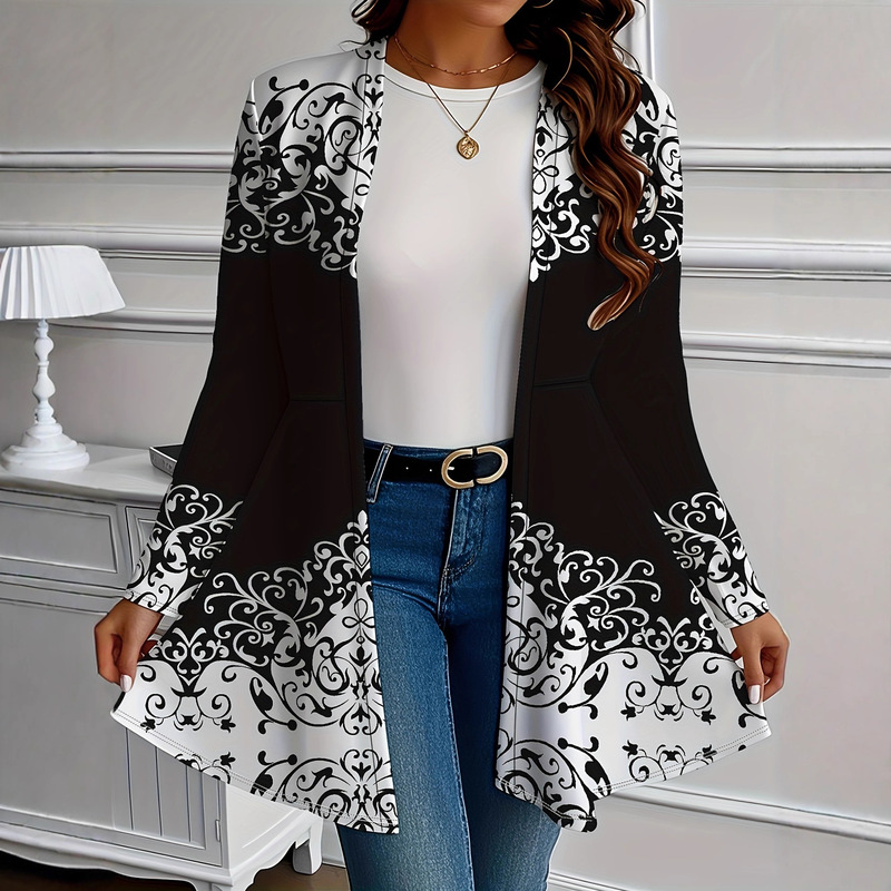 Plus Size Women's Clothing 2025 New Product 3D Printed Loose Long-Sleeved Mid-Length Jacket Cross-Border Amazon Independent Station Hot Sale