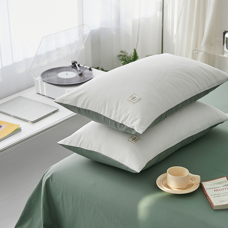 Japanese-style 100% cotton pillowcase, simple solid color, washed cotton pillowcase, single person pillow core cover, wholesale Nantong bedding