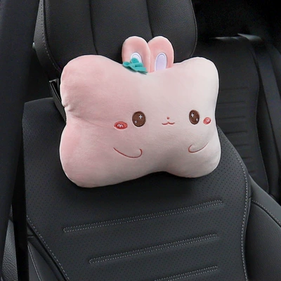 cartoon cute car seat pillow: Headrest - 1-pink-bunny-headrest