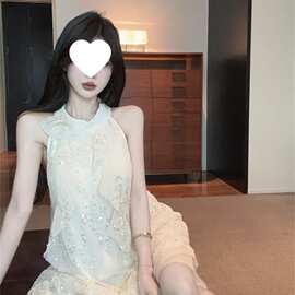 手工花朵重工气质亮片脖雪纺连衣裙2026宽松新款荷叶仙女发货薄纱