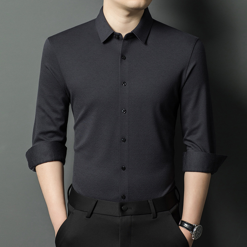 品牌衬衫2025秋装中年男士商务免烫爸爸装纯色羊绒长袖衬衫24061