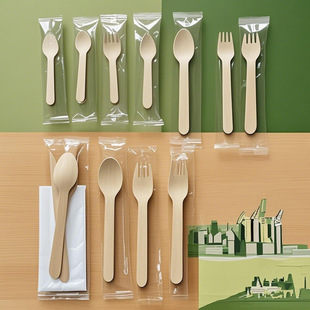 Factory direct supply disposable wooden knife and fork spoon plastic film kraft paper film independent packaging degradable wooden tableware