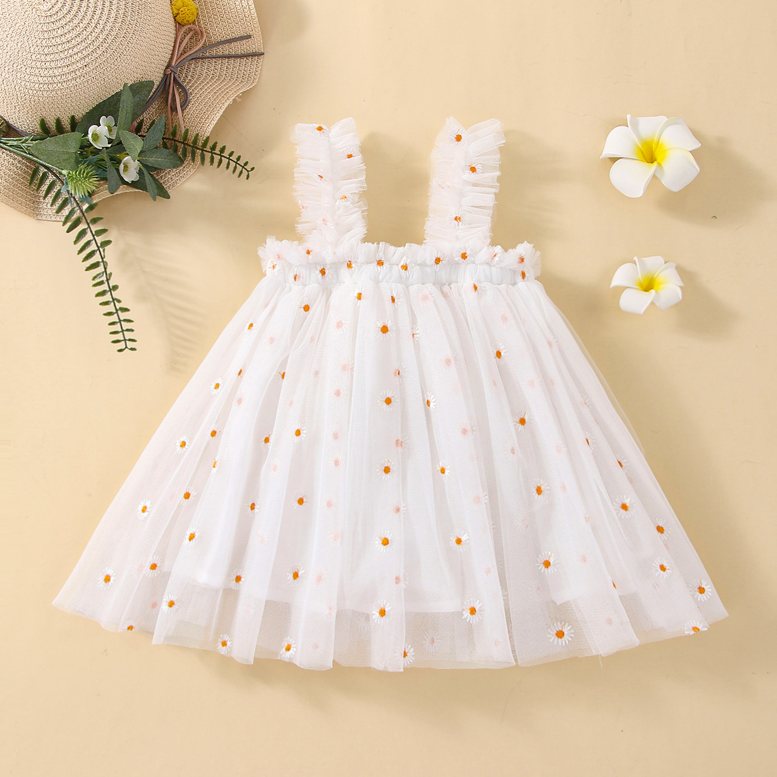 Casual Princess Solid Color Flower Cotton Girls Dresses display picture 8