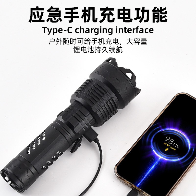 Nuevos productos transfronterizos XHP360 linterna de luz intensa multifuncional telescópica zoom linterna al aire libre tipo-c carga