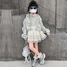 女童2025年女夏季新款甜美蛋糕裙防晒套装中大童圆领背心连帽外套