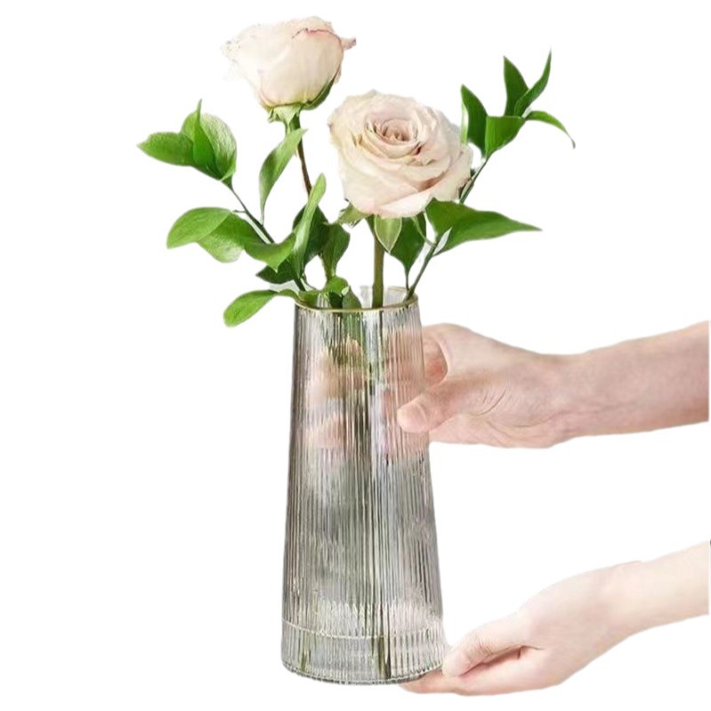 Vaso de vidrio transparente creativo de escritorio de agua rosa flor