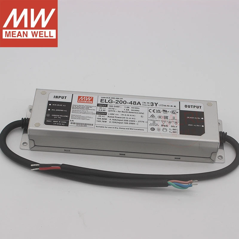 Taiwan MEAN WELL waterproof switching power supply ELG-200-24A/36A/48A3Y constant voltage and constant current LED driver