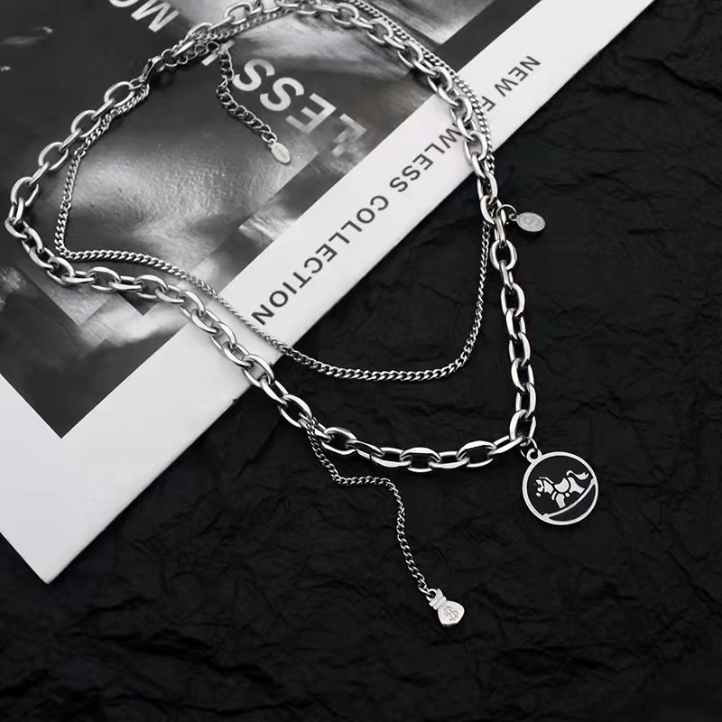 Fashion Heart Shape Snake Titanium Steel Plating Layered Necklaces Pendant Necklace 1 Piece