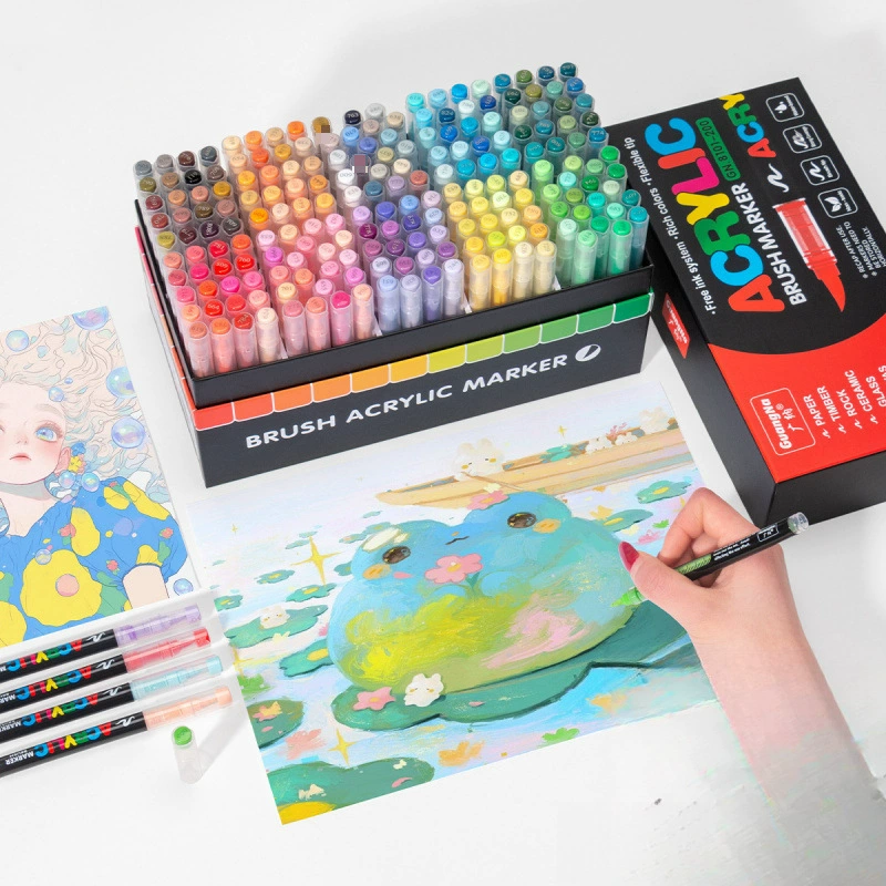 Brush acrylic marker set, 240 colors, direct-flow refill, odorless blendable ink