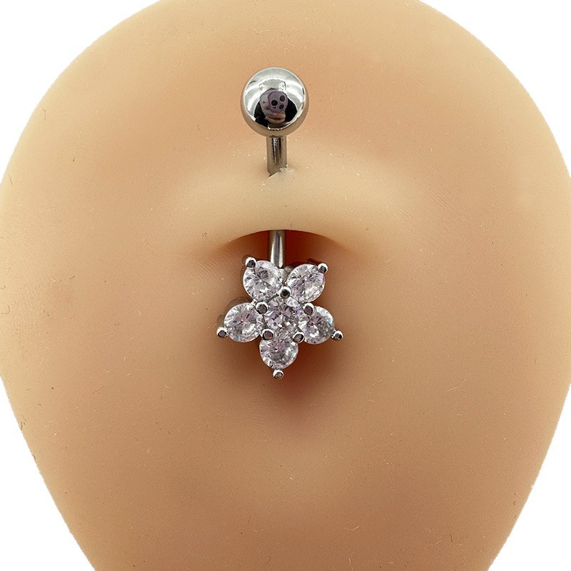 Piercing nombril fleur en zircon avec strass diamant_voghion.com