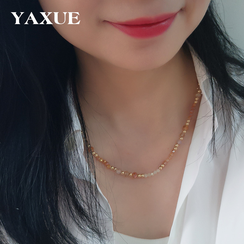 美拉德玻璃水晶小众设计串珠项链女配饰百搭锁骨链欧美跨境饰品|undefined