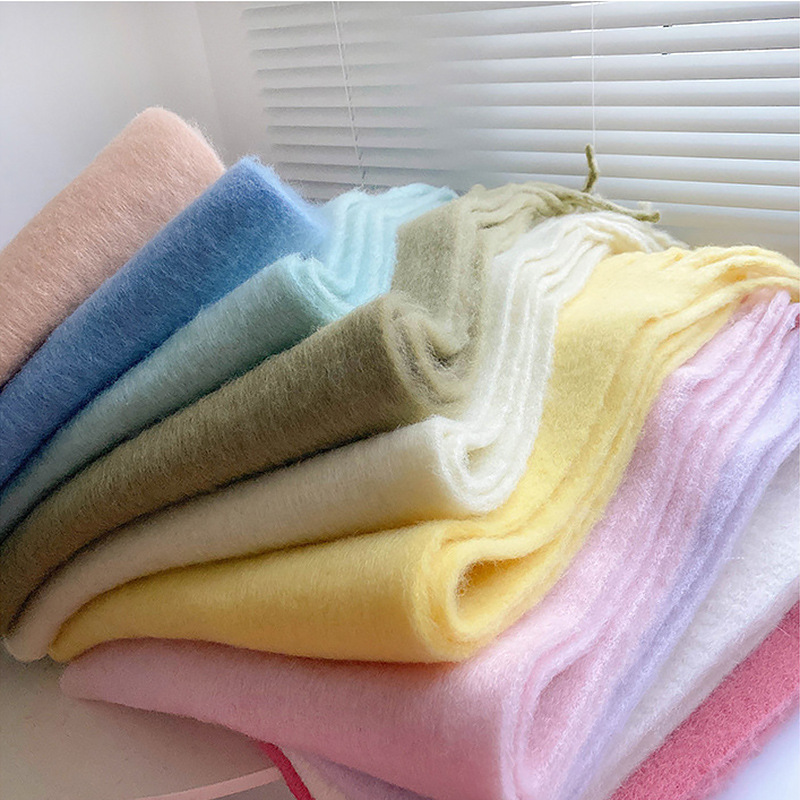 2023 New Soft Glutinous Fluffy Solid Scarf for Women's Winter Thickened Imitation Cashmere Shawl Korean Edition Warm_voghion.com