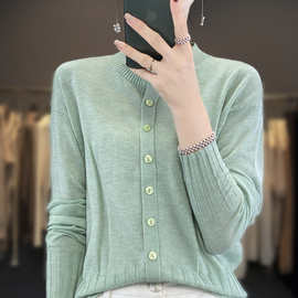 糖果色开衫3色精纺羊毛气质名媛纽扣糖果色开衫文艺风针织开衫