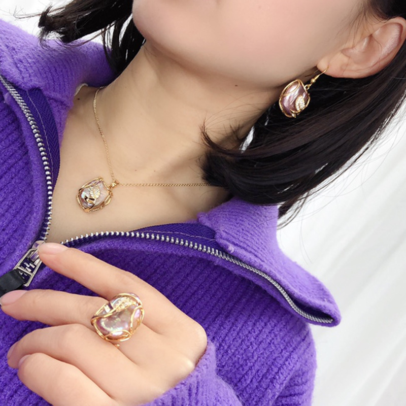 Rings, Earrings, Necklace Classification Elegant Irregular Leaf Freshwater Pearl Copper Gold Plated Rings Earrings Necklace In Bulk