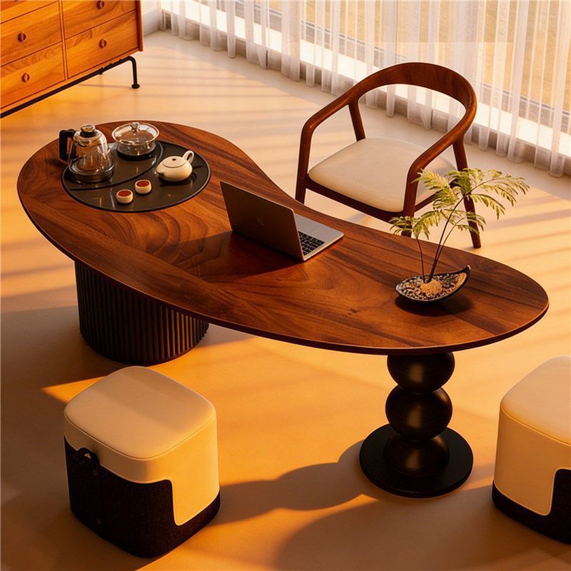 Walnut solid wood tea table for balcony and living room, curved tea table, writing desk, office desk, study table, multi-purpose table