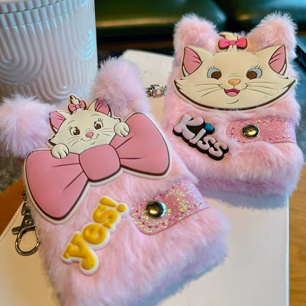 Plush Notebook, Cute American-Style Pink Cat Notebook, Gift for Girls, Creative Literary Student Notebook