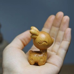 崖柏木雕手把件梅花鹿手機包包鑰匙扣小掛件一鹿有你工藝品情侶款