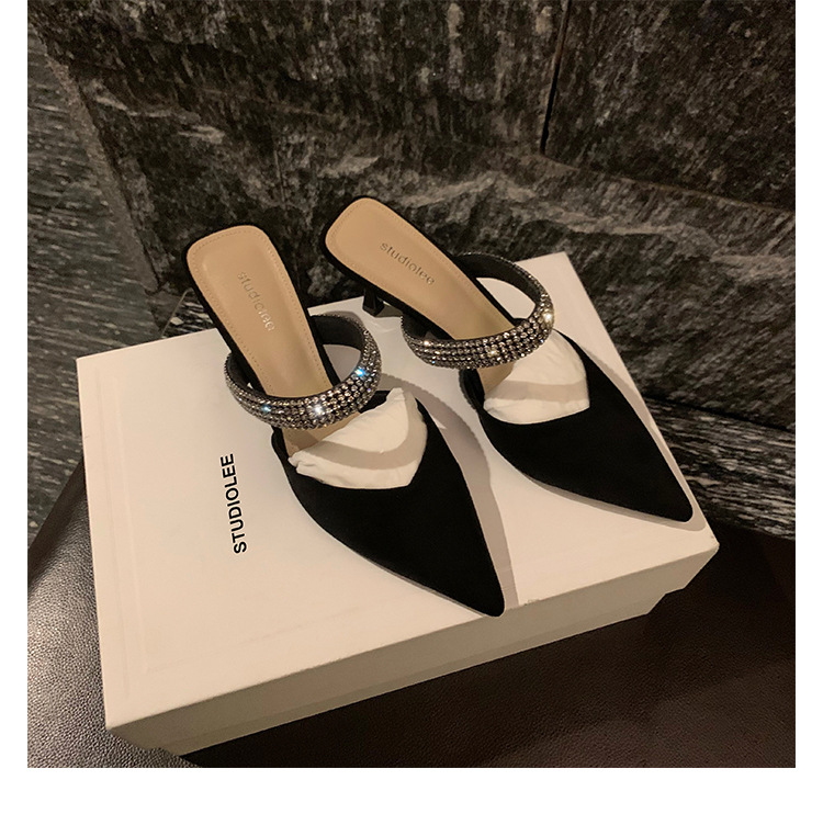 2024 Summer New Black Baotou Stiletto Pointed Toe High Heels Women's Sandals Fashionable and Versatile Outerwear Slippers_vogarts.com
