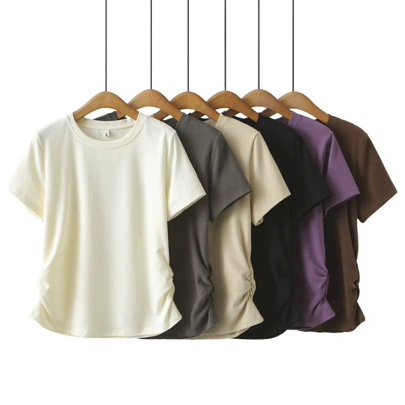 Большой размер с круглым вырезом на летнем диком дне сплошной цвет t тонкий, толстый MM простой сплошной цвет футболки минус возраст тонкий 983