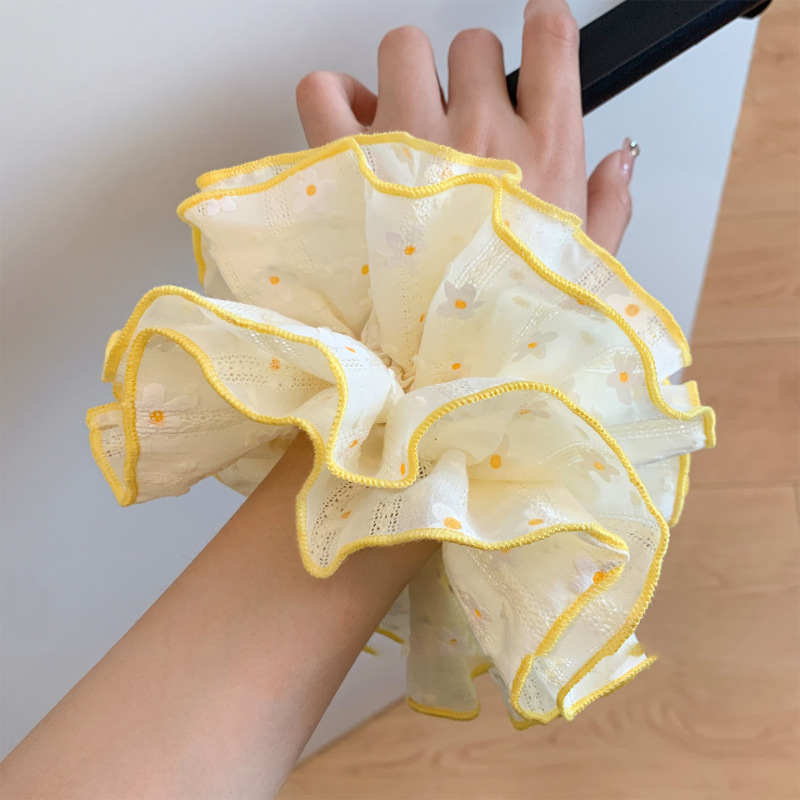 田园风黄色雏菊花朵大肠发圈甜美扎头发丸子头发绳低马尾头绳皮筋|undefined