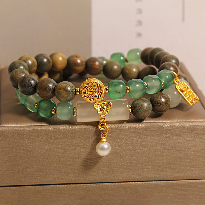 Sándalo verde vieja pulsera de ágata de doble anillo lujo ligero nicho delicado pulsera de pulsera de pulsera de pulsera de pulsera image 3