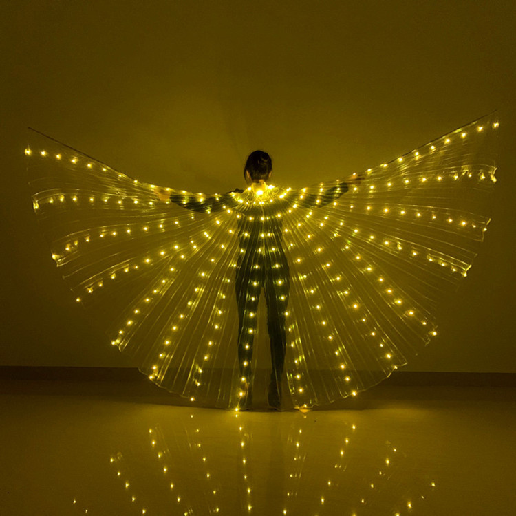 Alas luminosas LED para danza del vientre, alas de mariposa doradas, capa, accesorio para espectáculos de Halloween/Navidad, disfraz para fiestas