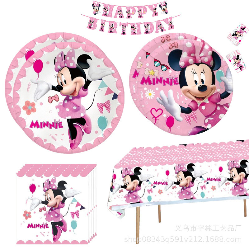 Minnie Theme Party Supplies Mickey Mouse Disposable Tableware suit Paper Tray Tissue Balloon Birthday Party Decoration Minnie Theme Party Supplies Mickey Mouse Disposable Tableware suit Paper Tray Tissue Balloon Birthday Party Decoration