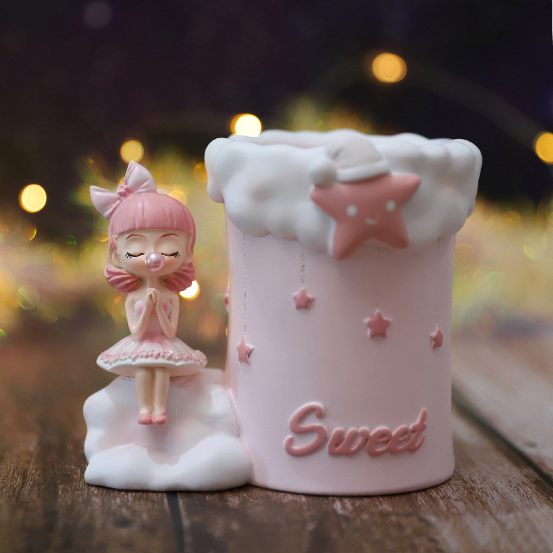 开学季新品网红女生笔筒吹泡泡女孩收纳摆件创意学生桌面装饰礼品