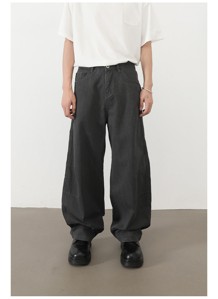 Quần jeans nam ống rộng lưng thun nửa, dáng suông thoải mái — Màu xanh quân đội, màu xám nhạt, màu xám đen, đen chi tiết 20