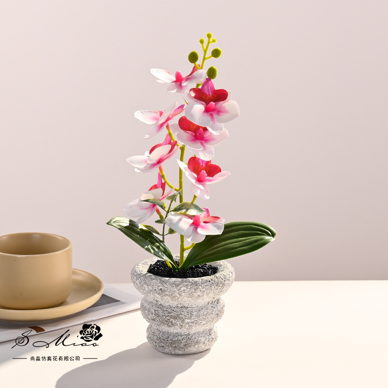 Pequeñas 8 flores Phalaenopsis bonsai flor artificial moda creativa decoración de flores decoración artificial planta verde simulación pequeña en maceta image 4
