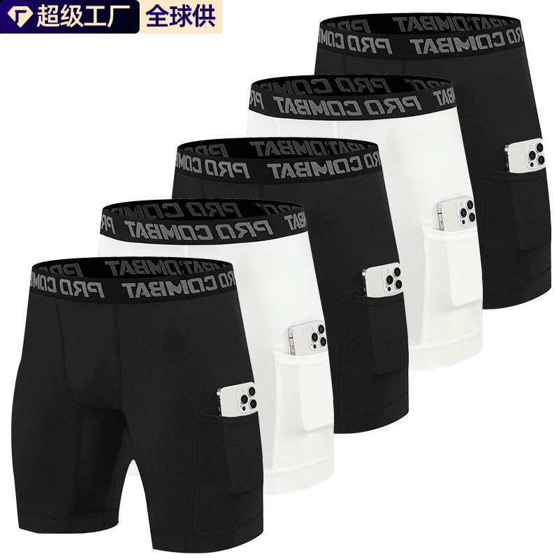 European and American Cross-Border Sports Compression Shorts with Pockets for Basketball and Soccer Training, Quick-Dry Fitness Shorts