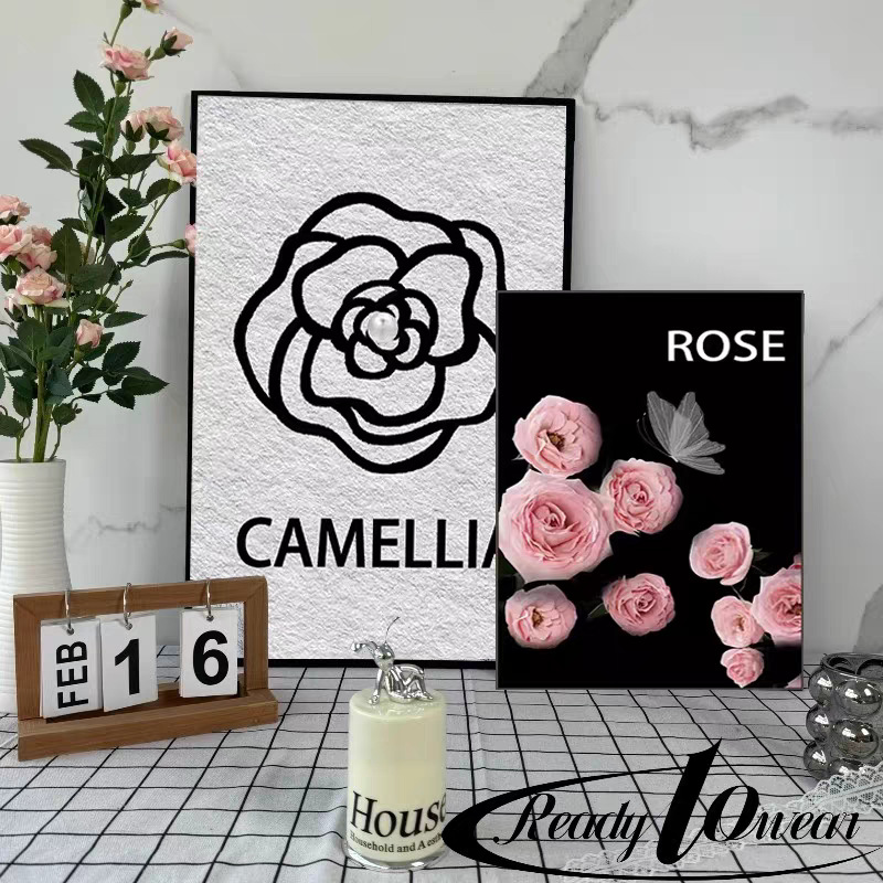 山茶花小香风现代简约装饰画时尚艺术挂画服饰店直播间桌面摆画
