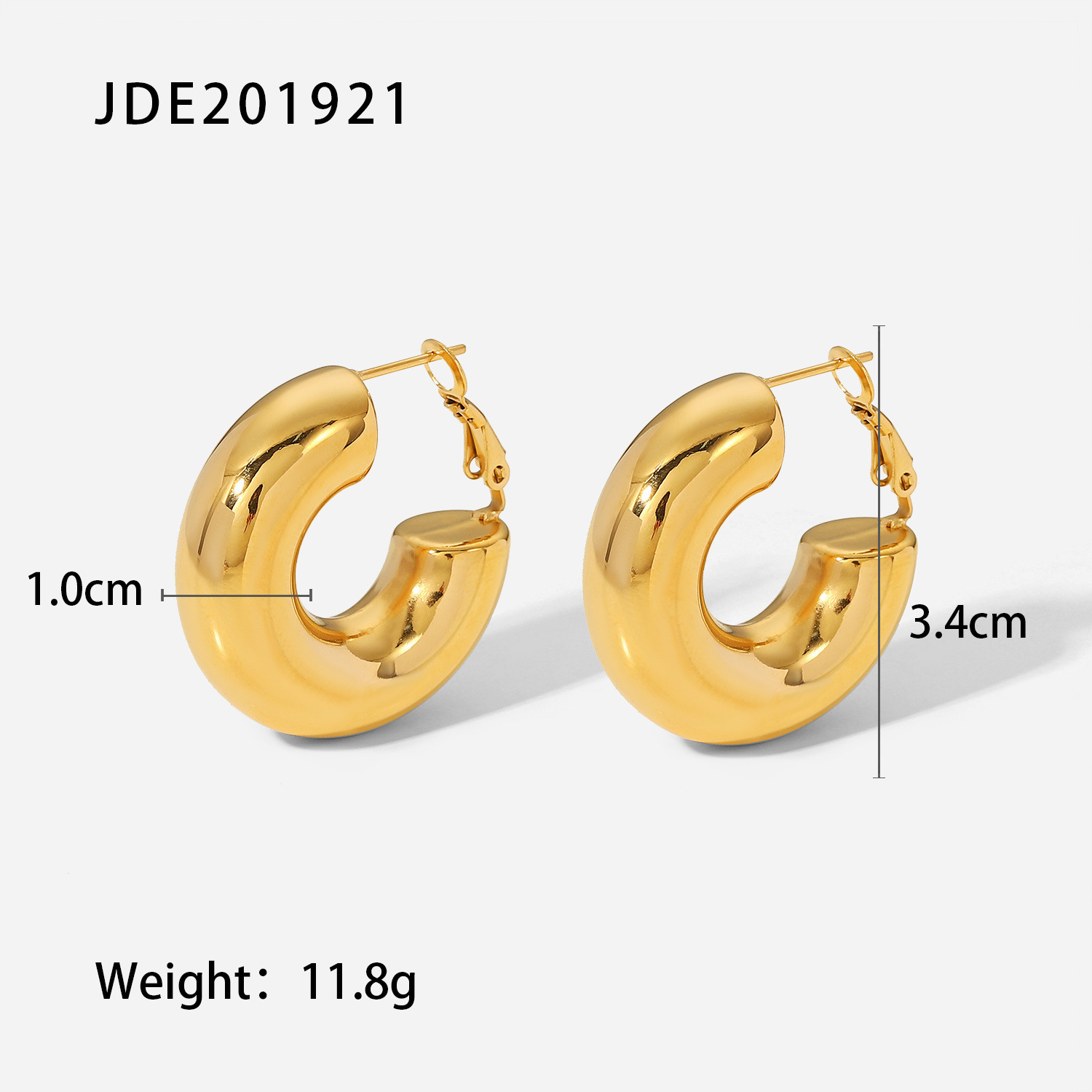 New Style stainless steel 18K Gold Plated glossy C-Shaped Earrings