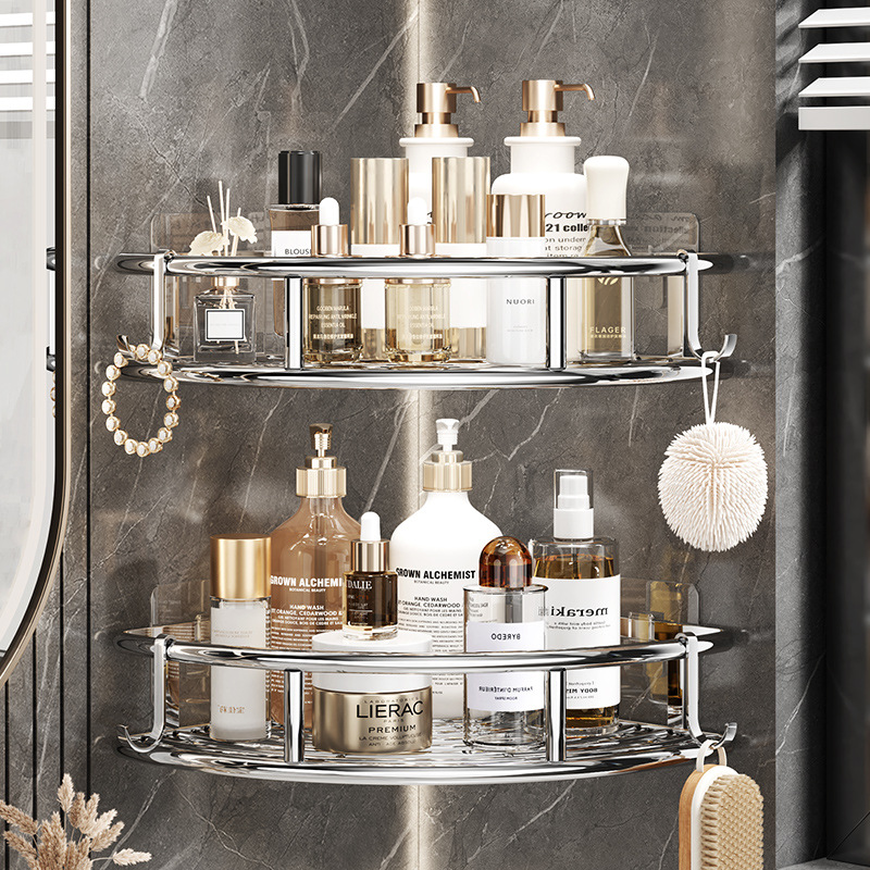 Estante de esquina de baño sin perforación Estante de esquina Estante de almacenamiento montado en la pared Gel de baño Cesta de almacenamiento al por mayor