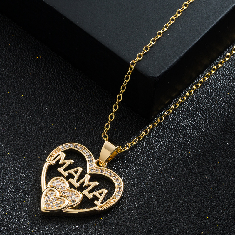 Mother's Day Copper Fashion Clavicle Chain Simple Mom Letter Diamond Pendant Necklace display picture 4