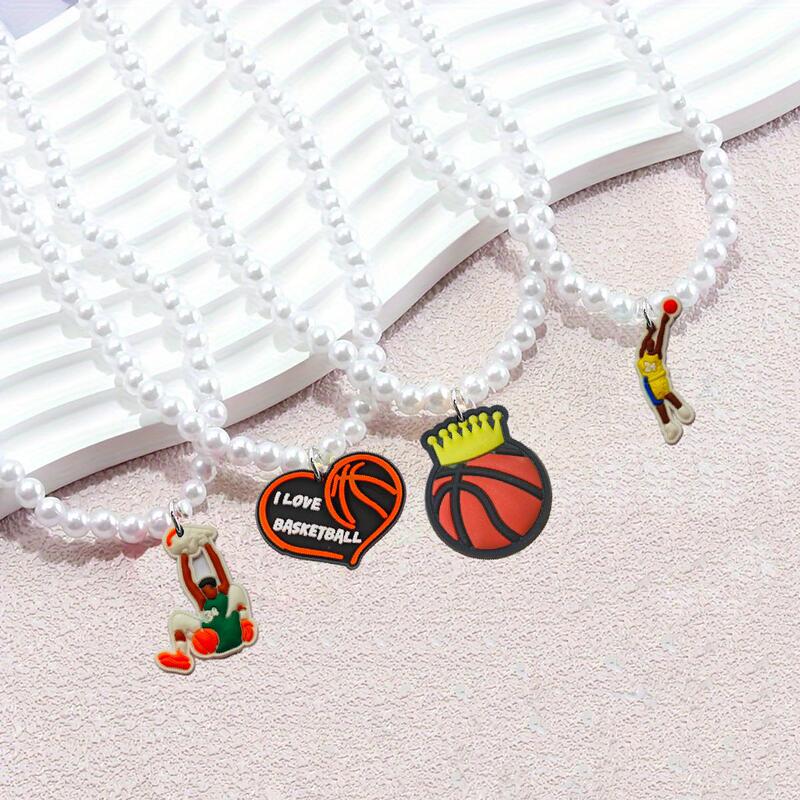 Basketball Series Pearl Necklace temu Light Luxury Niche Collarbone Chain Elegant All-match High-end Creative Cartoon Pearl