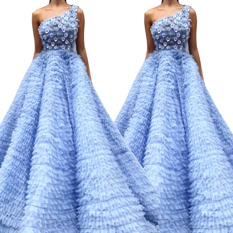 Amazon New Hot Foreign Trade 2025 European and American Wedding Dress Shoulder Mesh Flower Slimming Cocktail Dress Evening Dress