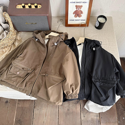 Boys' Spring and Autumn Outerwear  New Children's Clothing Girls' Work Jacket Autumn Outwear Children's Windproof and Waterproof Jacket Trendy