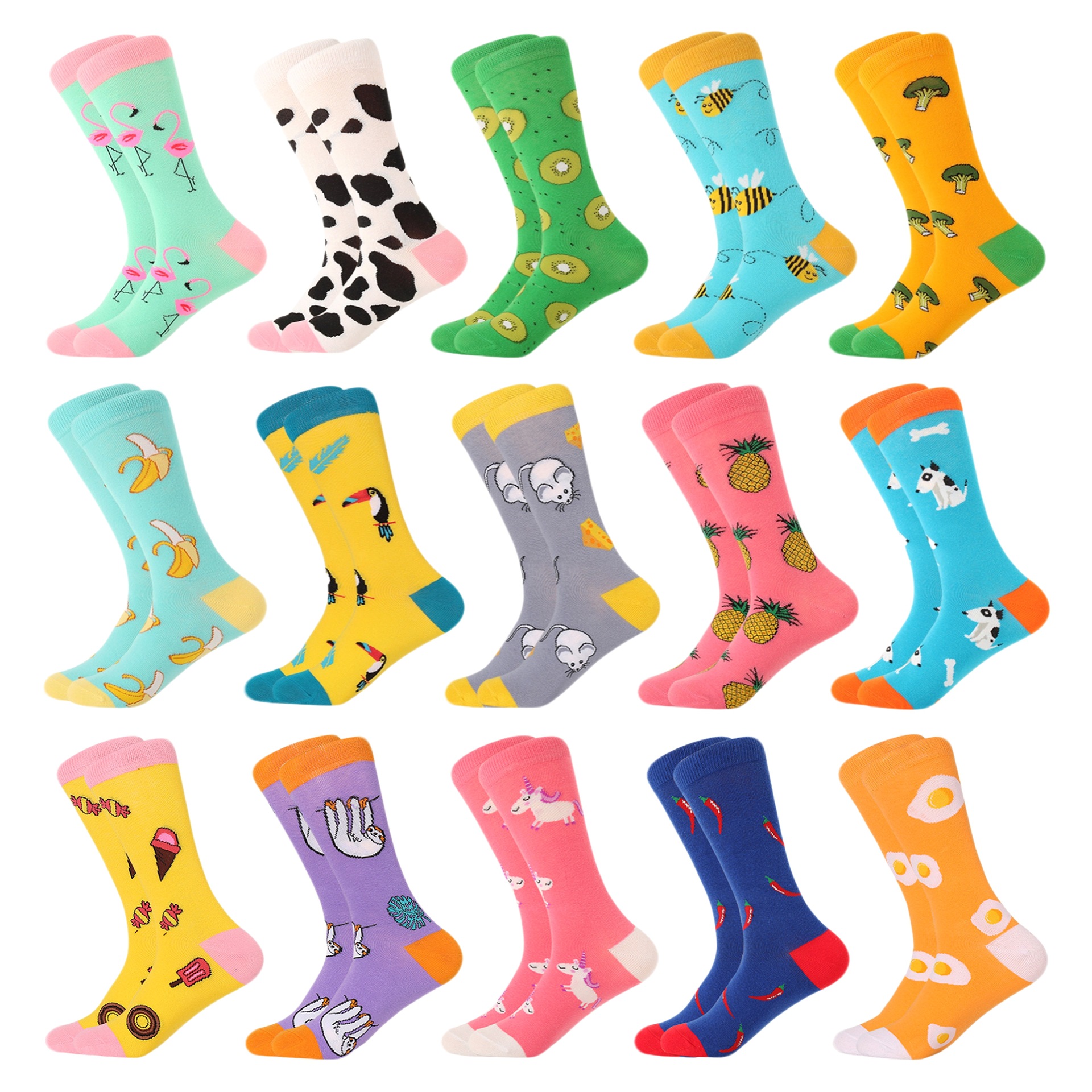 Calcetines de moda para hombres y mujeres calcetines largos de algodón para hombres calcetines de Jacquard de frutas de color animal calcetines felices