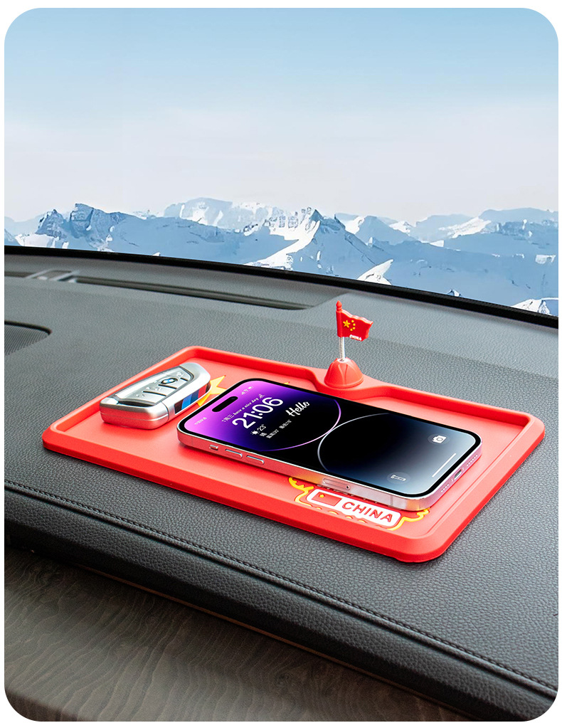 Car Anti-Slip Mat Soft Rubber National Flag Logo Festive Chinese Style Car Anti-Slip Mat Dashboard Storage Mat Dropshipping