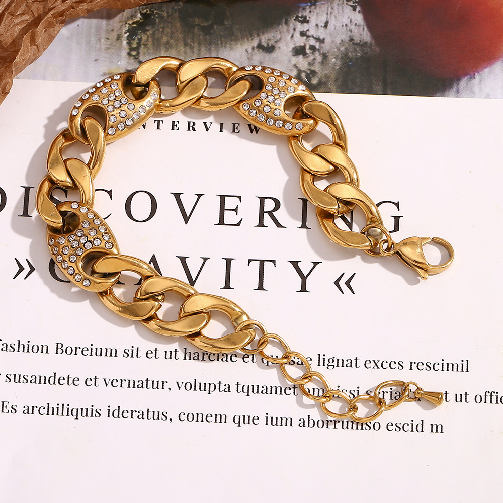 Pig Nose Zircon Inlaid Stainless Steel Bracelet